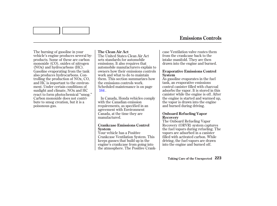 Emissions controls | HONDA 2004 Pilot - Owner's Manual User Manual | Page 227 / 248