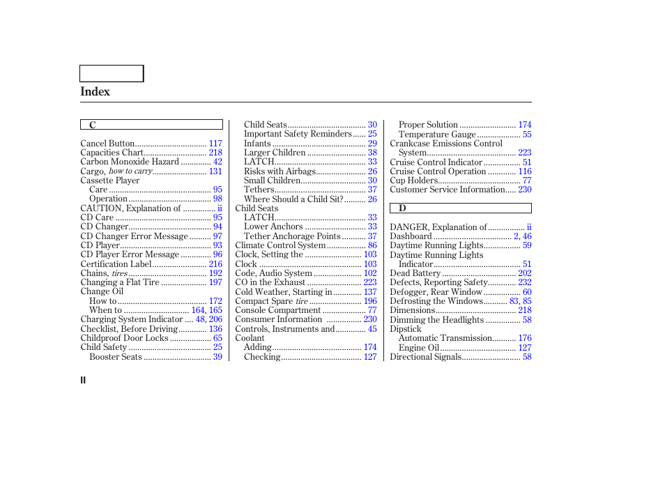 Index | HONDA 2004 Pilot - Owner's Manual User Manual | Page 240 / 248