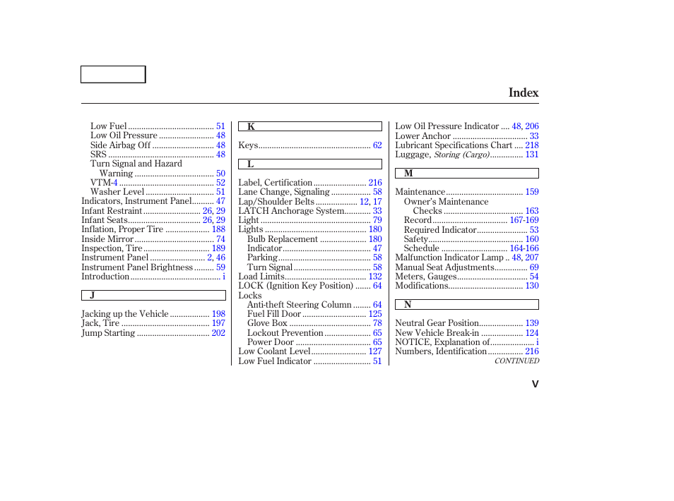 Index | HONDA 2004 Pilot - Owner's Manual User Manual | Page 243 / 248