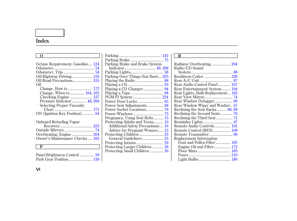 Index | HONDA 2004 Pilot - Owner's Manual User Manual | Page 244 / 248