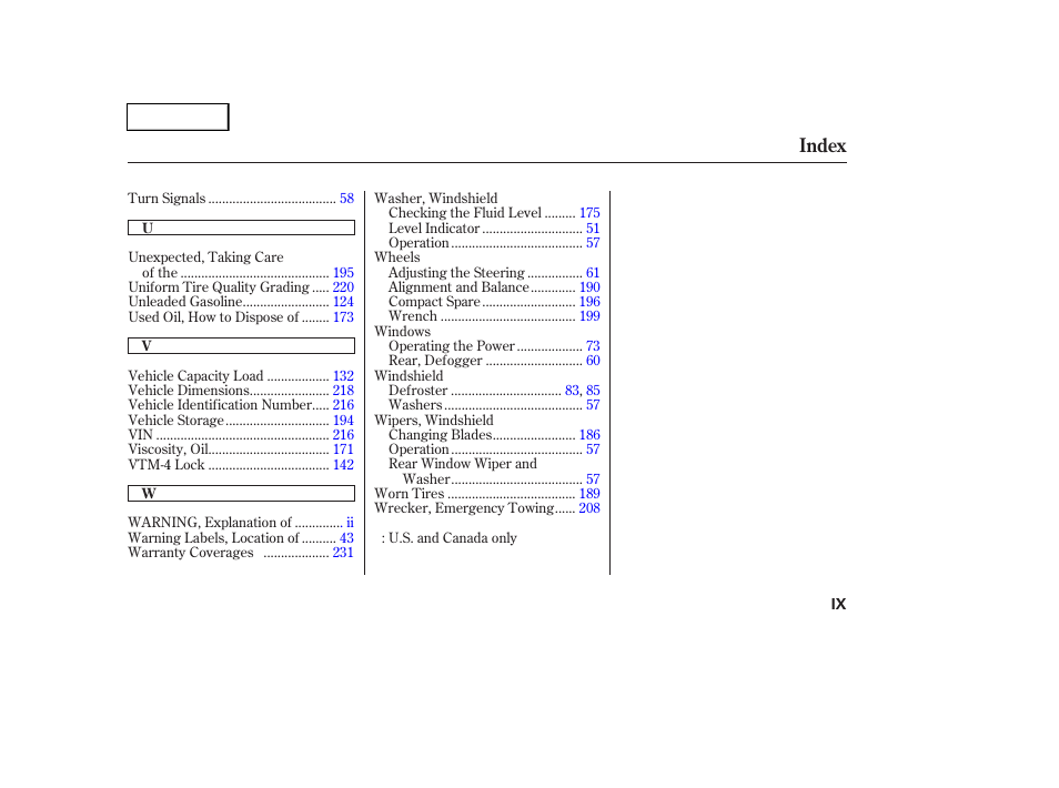 Index | HONDA 2004 Pilot - Owner's Manual User Manual | Page 247 / 248