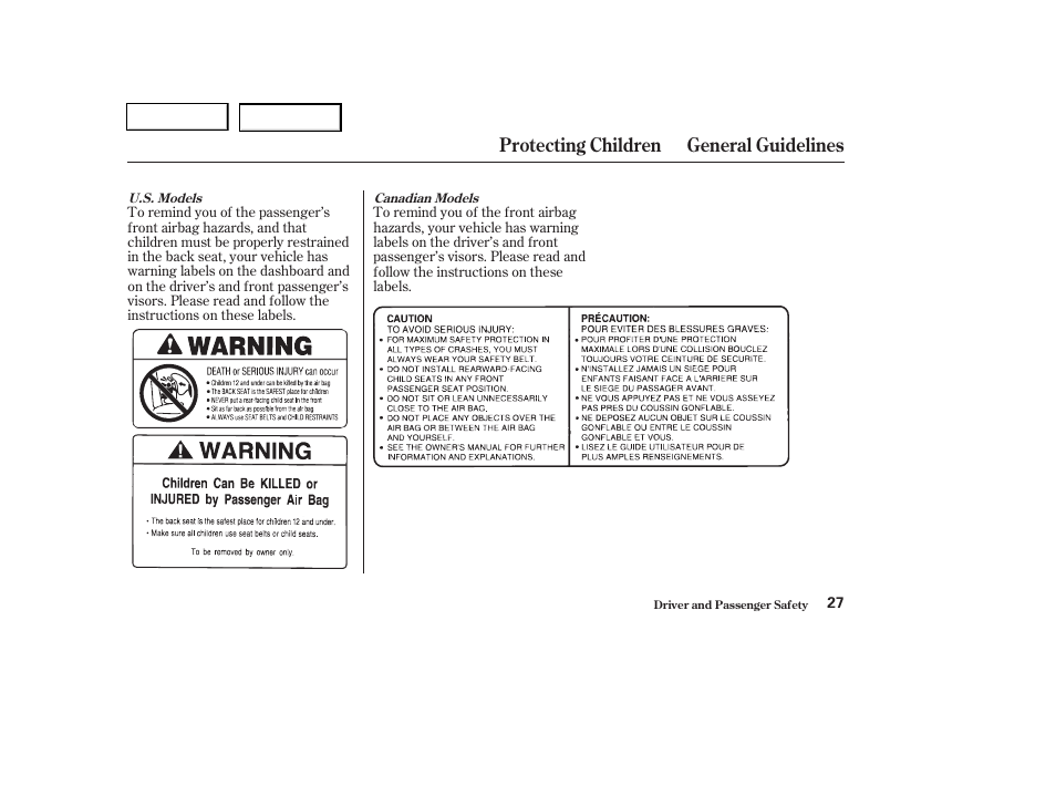 Protecting children general guidelines | HONDA 2004 Pilot - Owner's Manual User Manual | Page 31 / 248