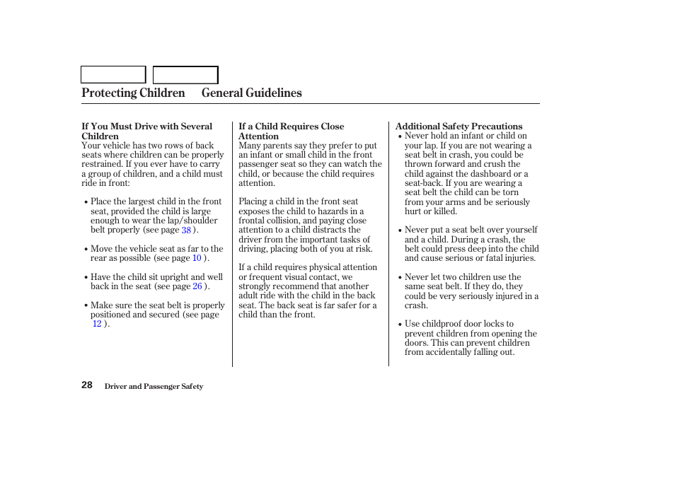 Protecting children general guidelines | HONDA 2004 Pilot - Owner's Manual User Manual | Page 32 / 248