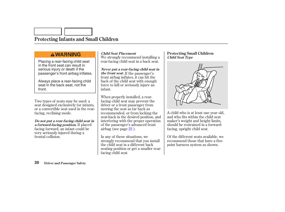 Protecting infants and small children | HONDA 2004 Pilot - Owner's Manual User Manual | Page 34 / 248