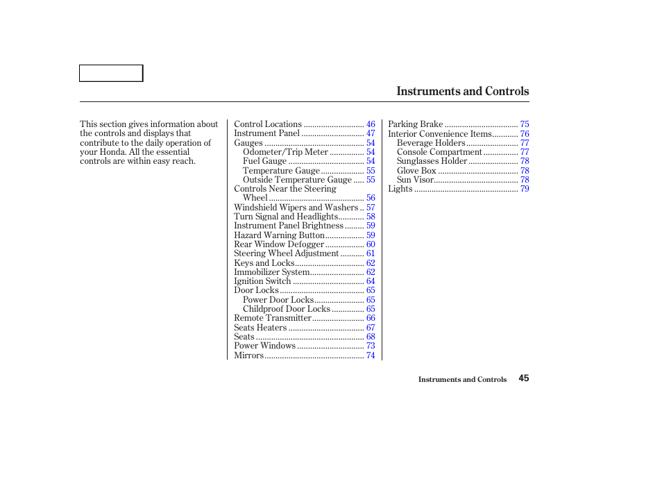 Instruments and controls | HONDA 2004 Pilot - Owner's Manual User Manual | Page 49 / 248