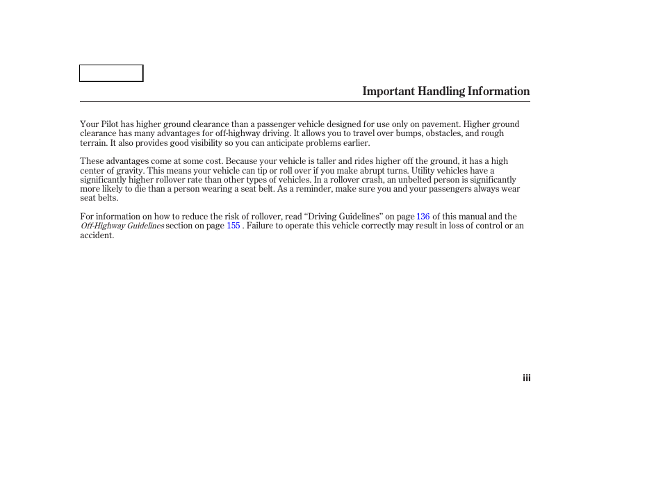 Important handling information | HONDA 2004 Pilot - Owner's Manual User Manual | Page 5 / 248