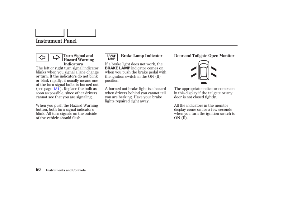 Instrument panel | HONDA 2004 Pilot - Owner's Manual User Manual | Page 54 / 248