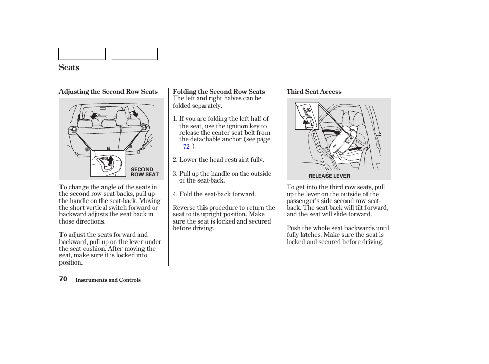 Seats | HONDA 2004 Pilot - Owner's Manual User Manual | Page 74 / 248