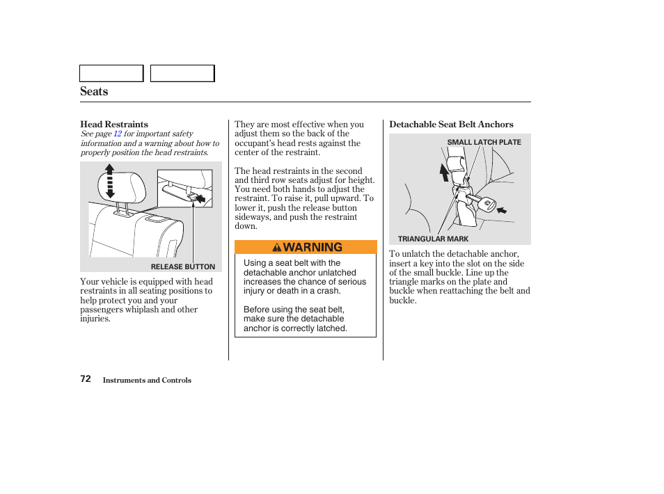 Seats | HONDA 2004 Pilot - Owner's Manual User Manual | Page 76 / 248