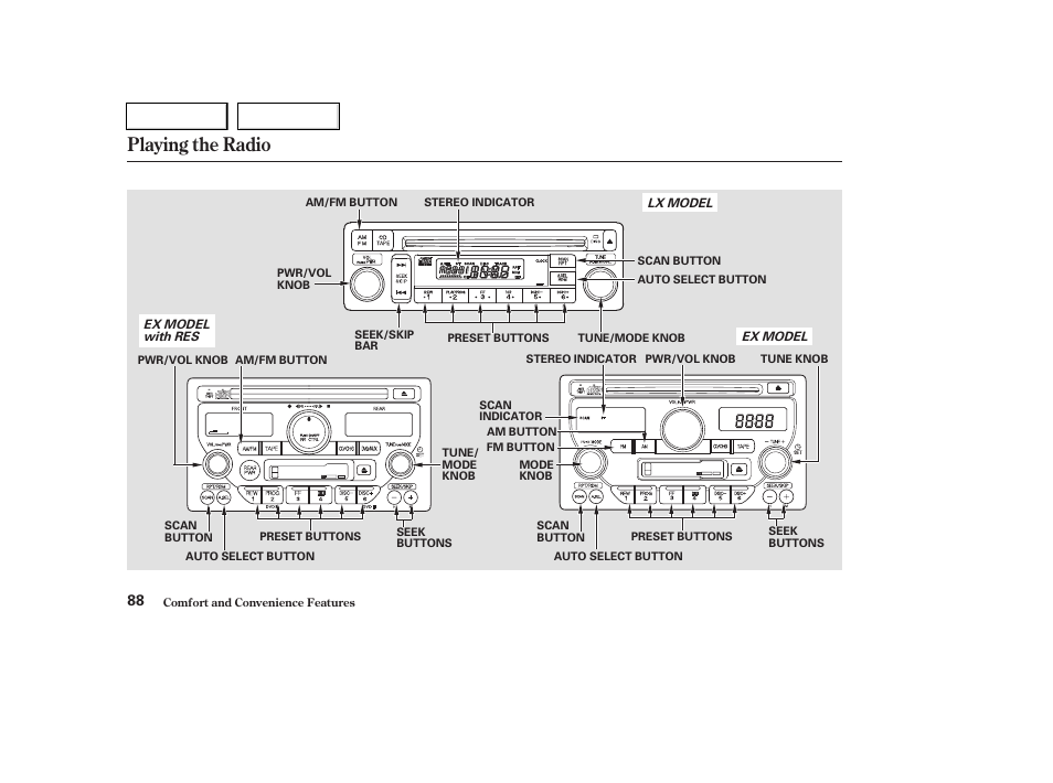 Playing the radio | HONDA 2004 Pilot - Owner's Manual User Manual | Page 92 / 248