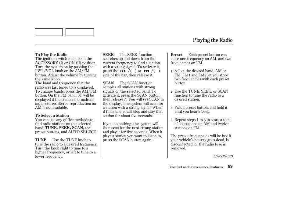 Playing the radio | HONDA 2004 Pilot - Owner's Manual User Manual | Page 93 / 248