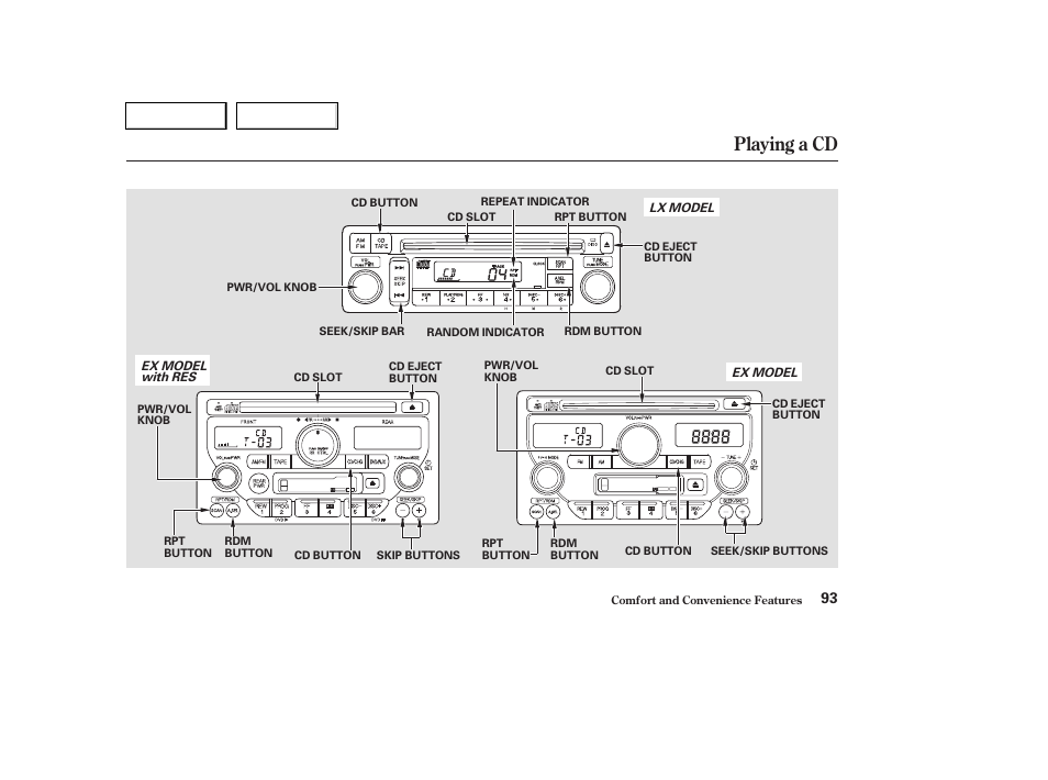 Playing a cd | HONDA 2004 Pilot - Owner's Manual User Manual | Page 97 / 248