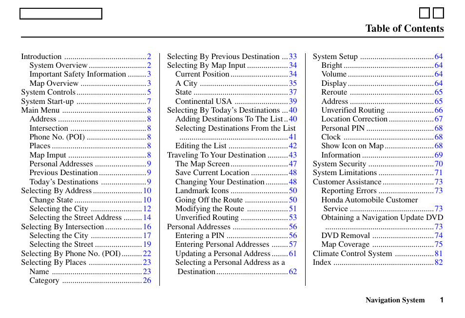 HONDA 2004 Odyssey - Navigation Manual User Manual | 1 page