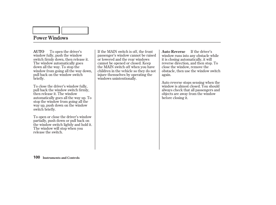 Power windows | HONDA 2004 Odyssey - Owner's Manual User Manual | Page 103 / 296