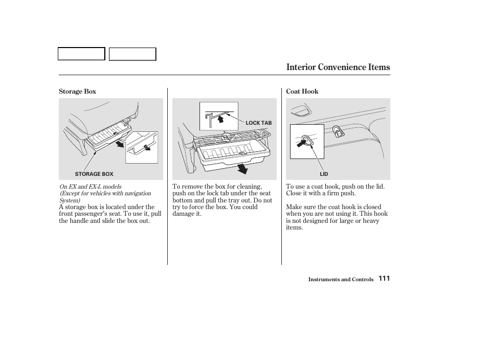 Interior convenience items | HONDA 2004 Odyssey - Owner's Manual User Manual | Page 114 / 296