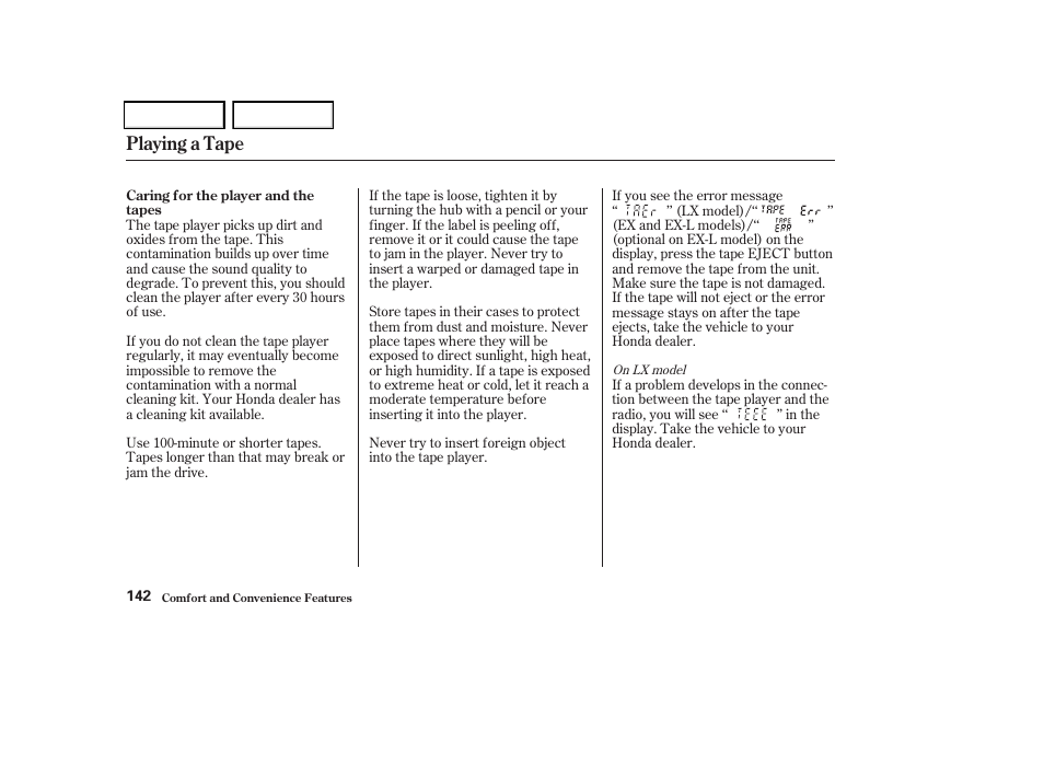 Playing a tape | HONDA 2004 Odyssey - Owner's Manual User Manual | Page 145 / 296