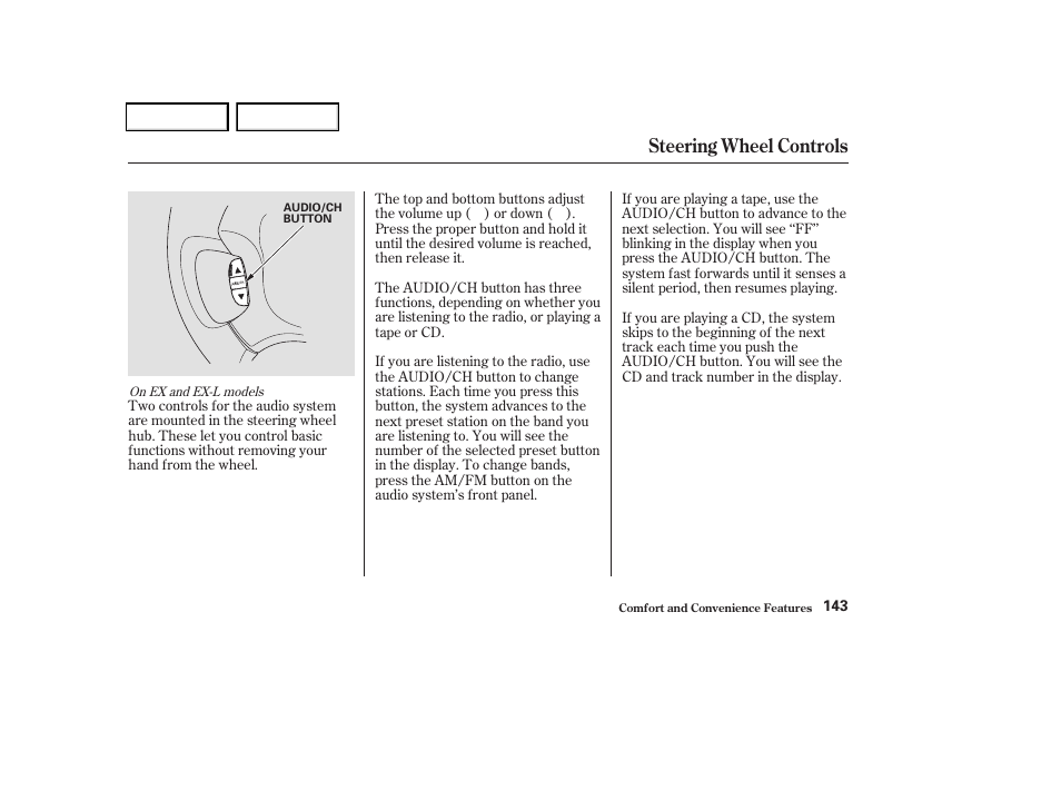 Steering wheel controls | HONDA 2004 Odyssey - Owner's Manual User Manual | Page 146 / 296