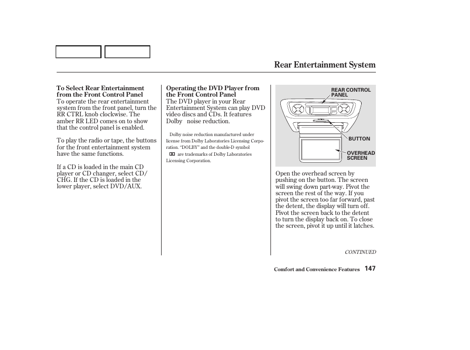 Rear entertainment system | HONDA 2004 Odyssey - Owner's Manual User Manual | Page 150 / 296