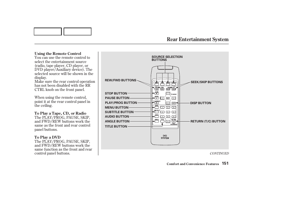 Rear entertainment system | HONDA 2004 Odyssey - Owner's Manual User Manual | Page 154 / 296