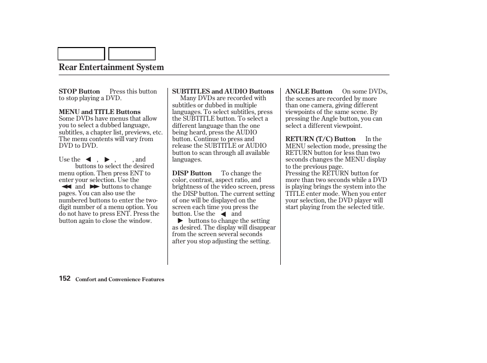 Rear entertainment system | HONDA 2004 Odyssey - Owner's Manual User Manual | Page 155 / 296