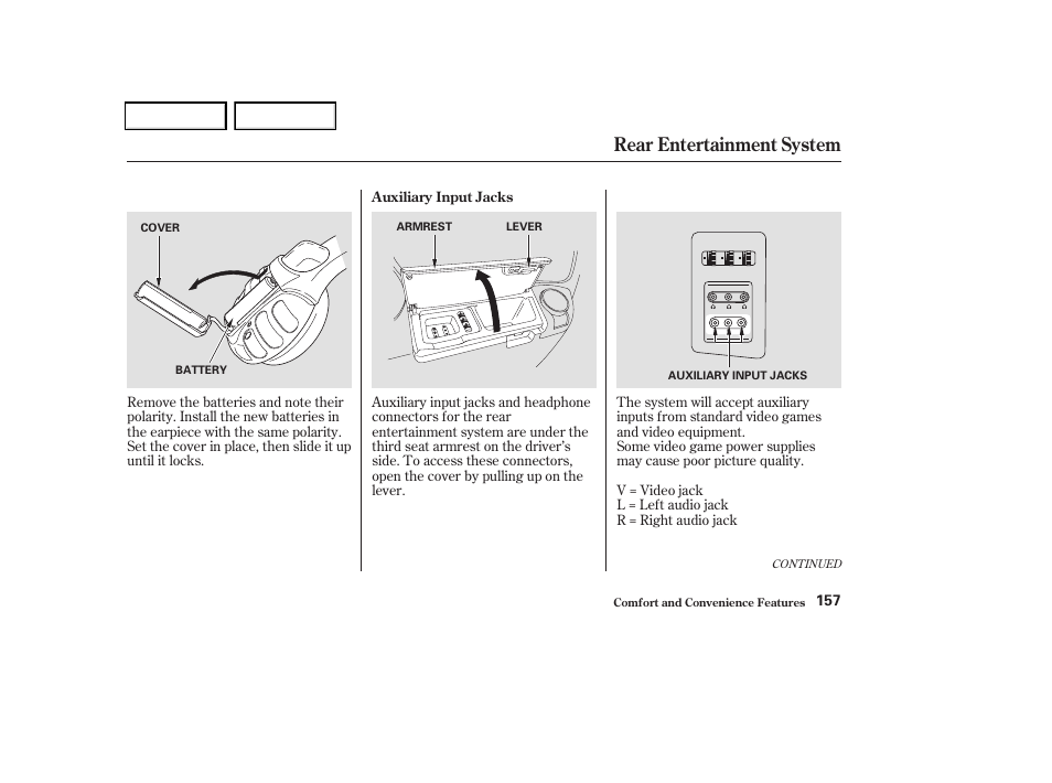 Rear entertainment system | HONDA 2004 Odyssey - Owner's Manual User Manual | Page 160 / 296