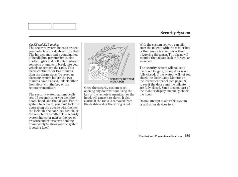 Security system | HONDA 2004 Odyssey - Owner's Manual User Manual | Page 162 / 296
