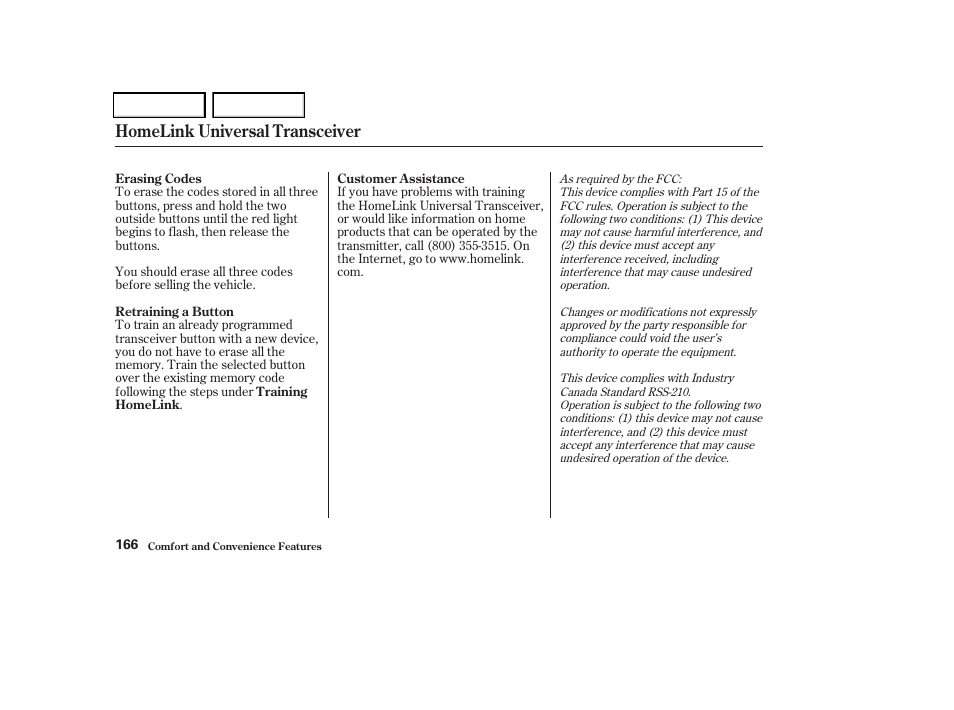 Homelink universal transceiver | HONDA 2004 Odyssey - Owner's Manual User Manual | Page 169 / 296