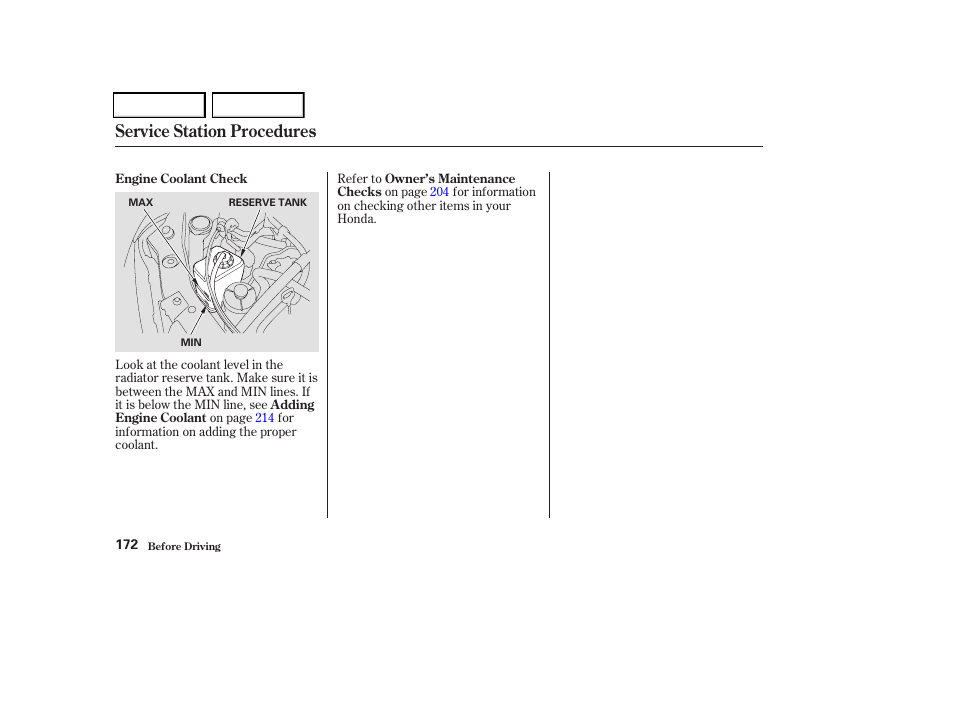 Service station procedures | HONDA 2004 Odyssey - Owner's Manual User Manual | Page 175 / 296