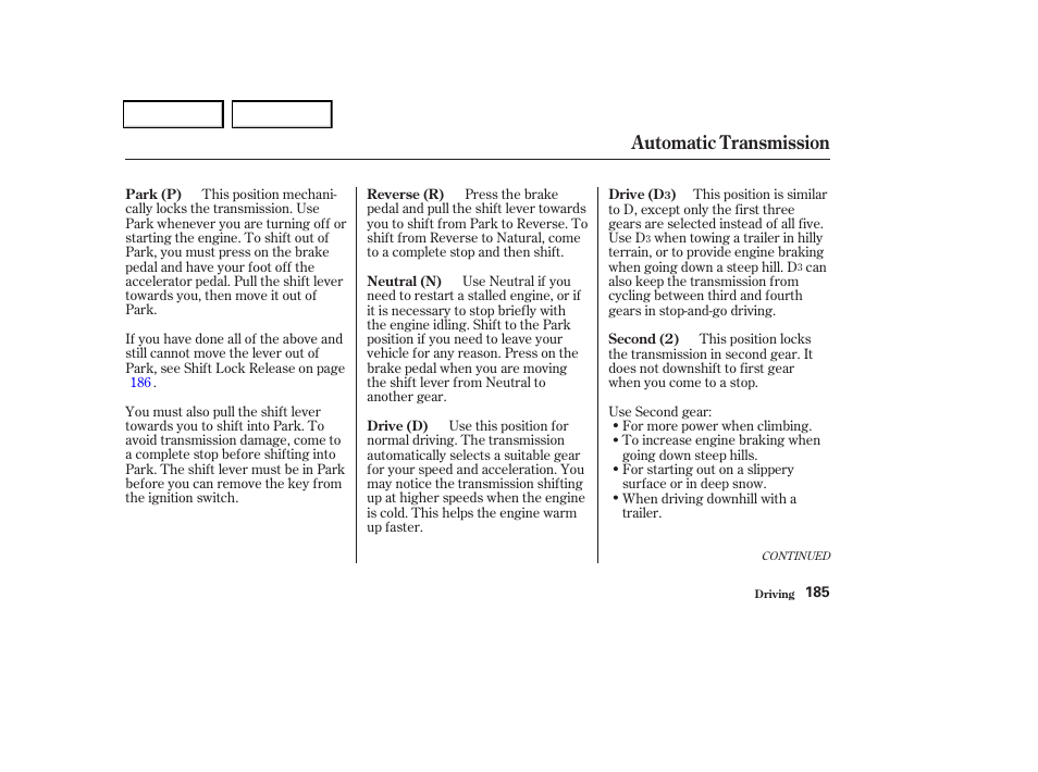 Automatic transmission | HONDA 2004 Odyssey - Owner's Manual User Manual | Page 188 / 296