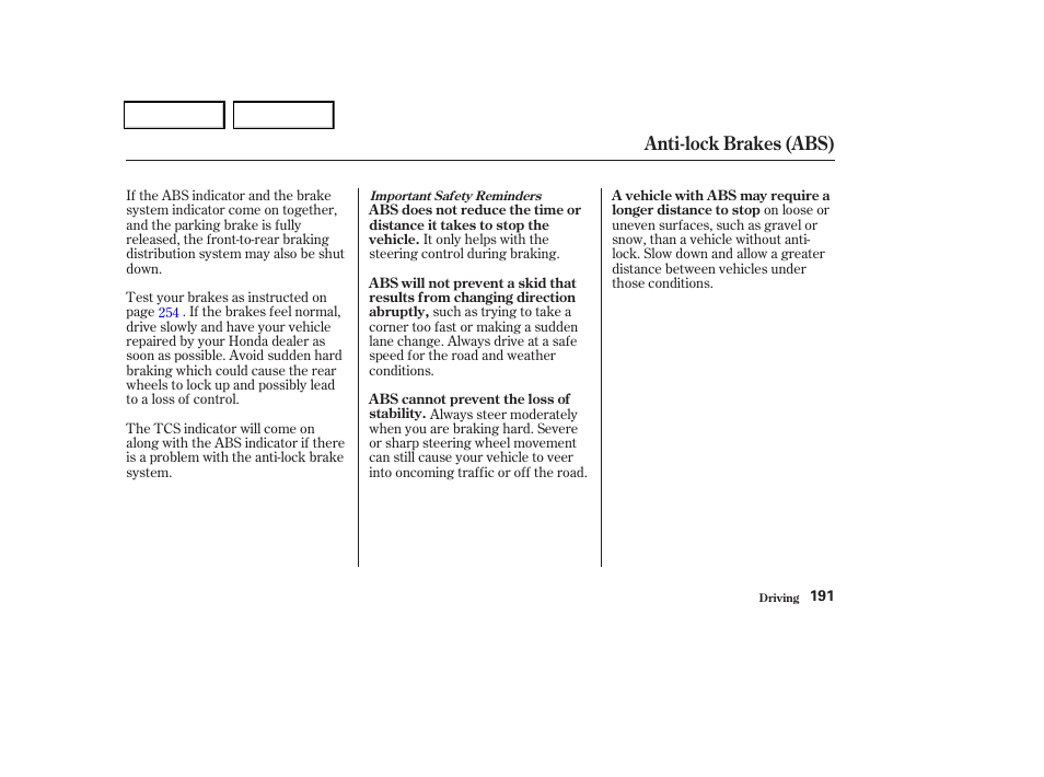 Anti-lock brakes (abs) | HONDA 2004 Odyssey - Owner's Manual User Manual | Page 194 / 296