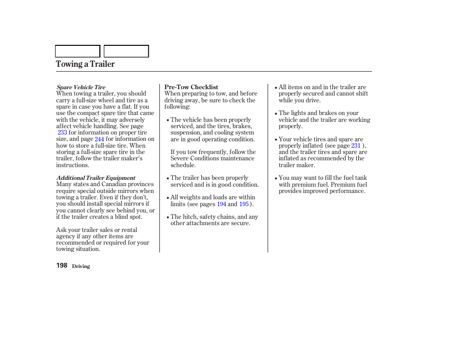 Towing a trailer | HONDA 2004 Odyssey - Owner's Manual User Manual | Page 201 / 296