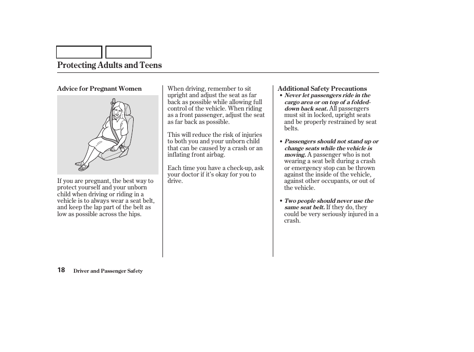 Protecting adults and teens | HONDA 2004 Odyssey - Owner's Manual User Manual | Page 21 / 296