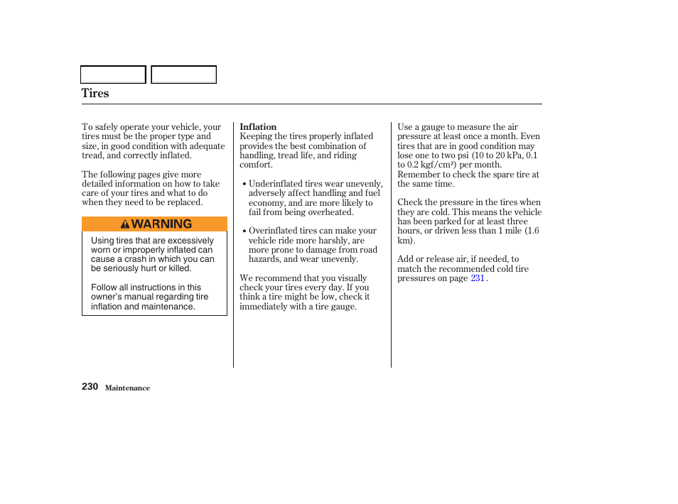 Tires | HONDA 2004 Odyssey - Owner's Manual User Manual | Page 233 / 296