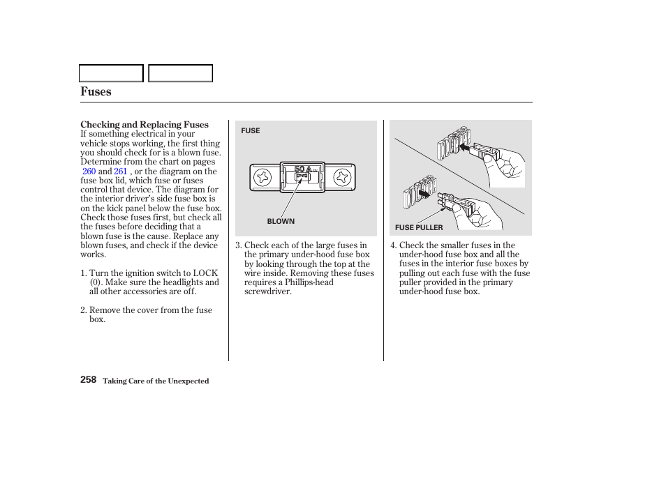 Fuses | HONDA 2004 Odyssey - Owner's Manual User Manual | Page 261 / 296