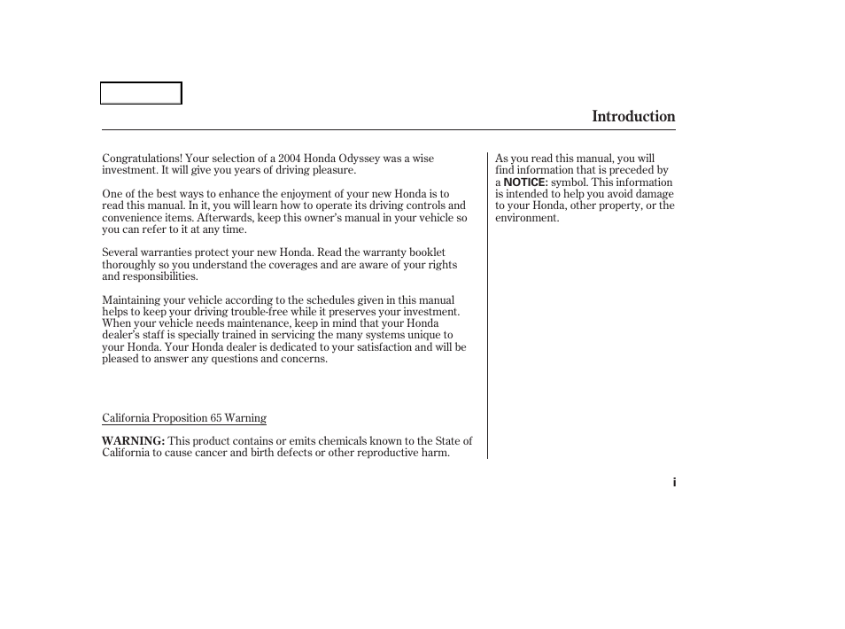 Introduction | HONDA 2004 Odyssey - Owner's Manual User Manual | Page 3 / 296