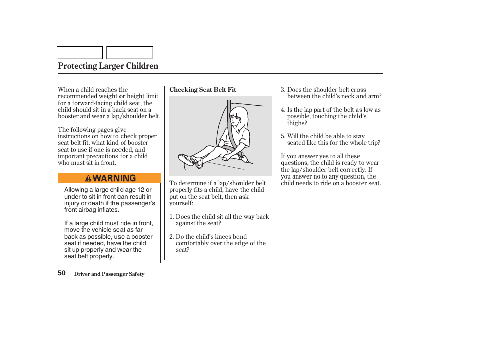 Protecting larger children | HONDA 2004 Odyssey - Owner's Manual User Manual | Page 53 / 296