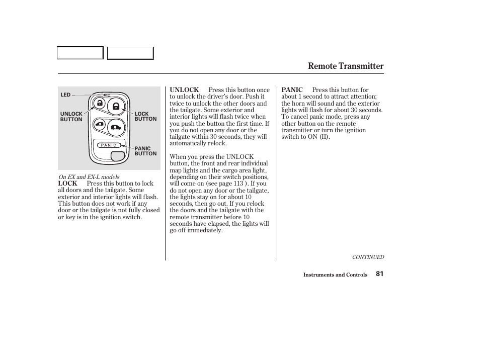 Remote transmitter | HONDA 2004 Odyssey - Owner's Manual User Manual | Page 84 / 296