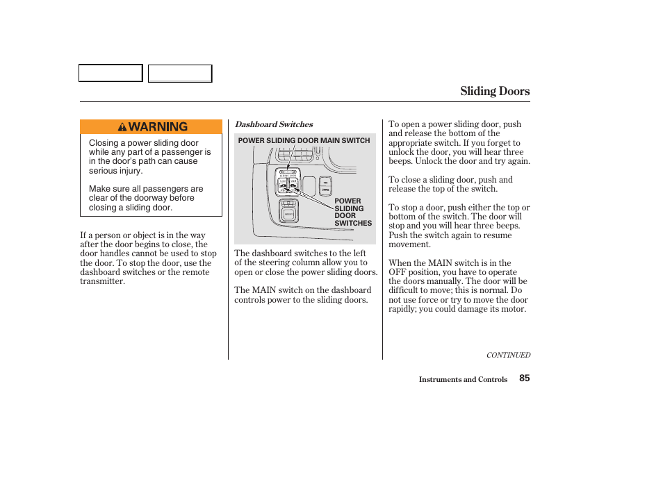 Sliding doors | HONDA 2004 Odyssey - Owner's Manual User Manual | Page 88 / 296