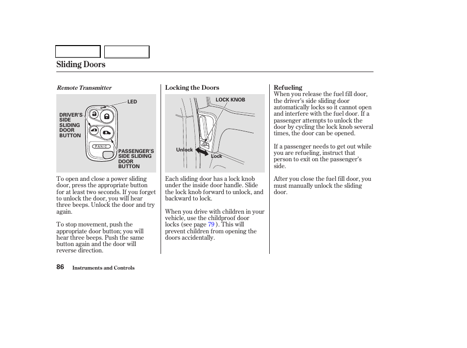 Sliding doors | HONDA 2004 Odyssey - Owner's Manual User Manual | Page 89 / 296