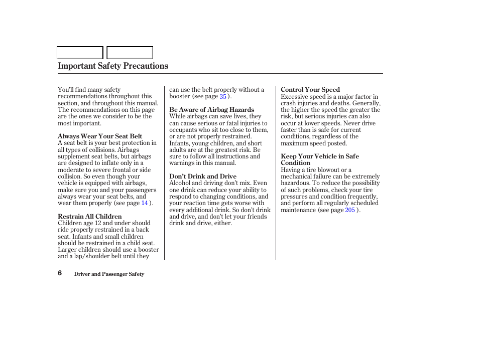 Important safety precautions | HONDA 2004 Odyssey - Owner's Manual User Manual | Page 9 / 296