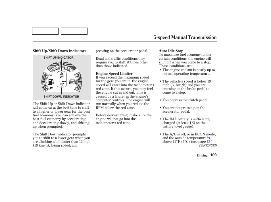 Speed manual transmission | HONDA 2004 Insight  - Owner's Manual User Manual | Page 112 / 218