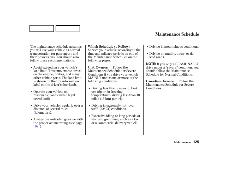 Maintenance schedule | HONDA 2004 Insight  - Owner's Manual User Manual | Page 128 / 218