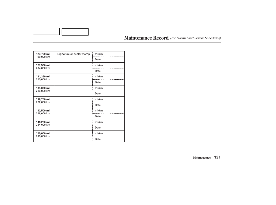 Maintenance record | HONDA 2004 Insight  - Owner's Manual User Manual | Page 134 / 218