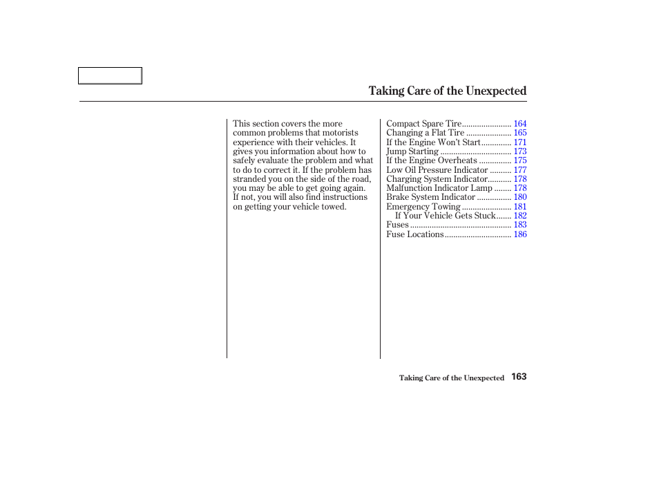 Taking care of the unexpected | HONDA 2004 Insight  - Owner's Manual User Manual | Page 166 / 218