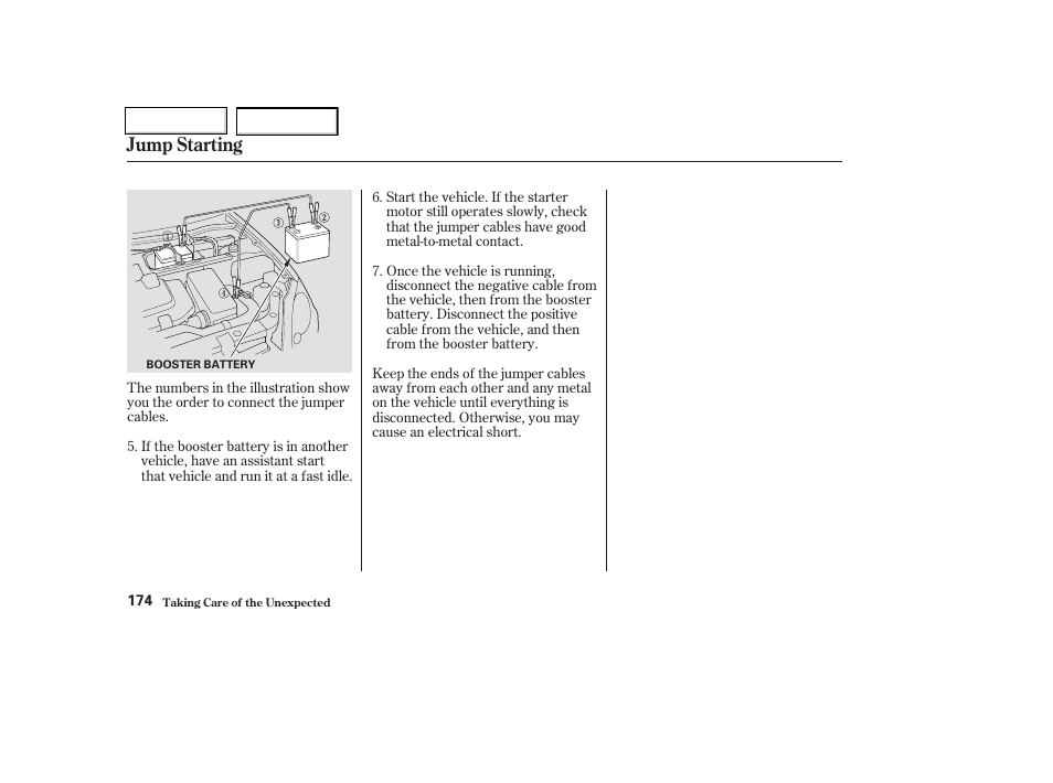 Jump starting | HONDA 2004 Insight  - Owner's Manual User Manual | Page 177 / 218