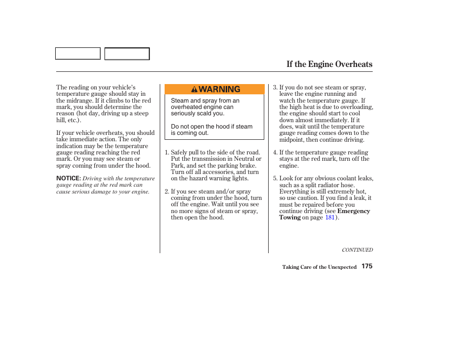 If the engine overheats | HONDA 2004 Insight  - Owner's Manual User Manual | Page 178 / 218