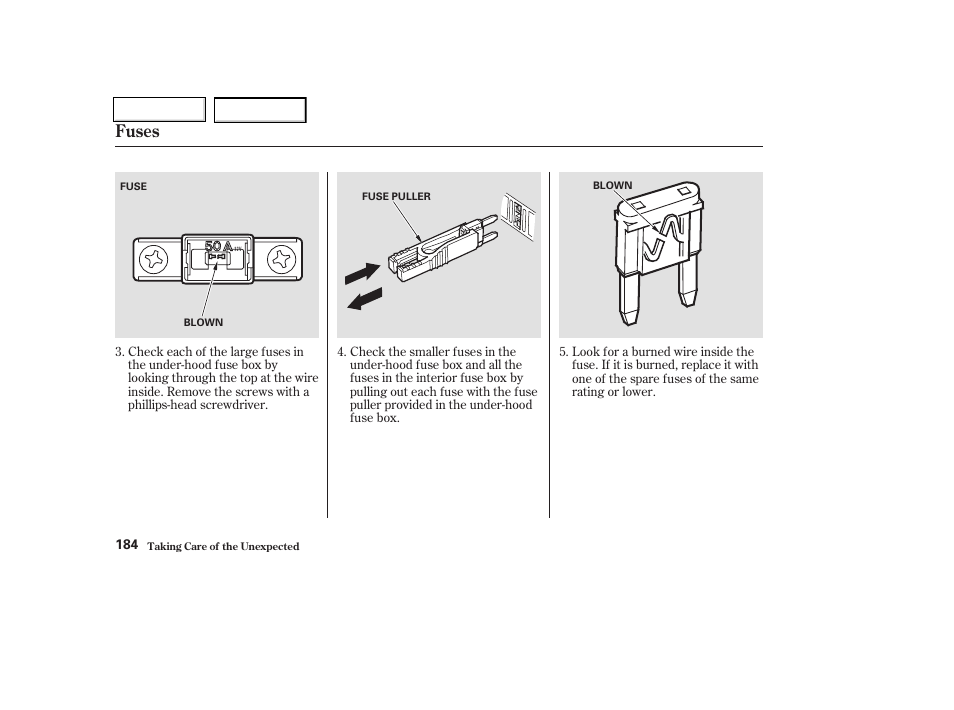 Fuses | HONDA 2004 Insight  - Owner's Manual User Manual | Page 187 / 218