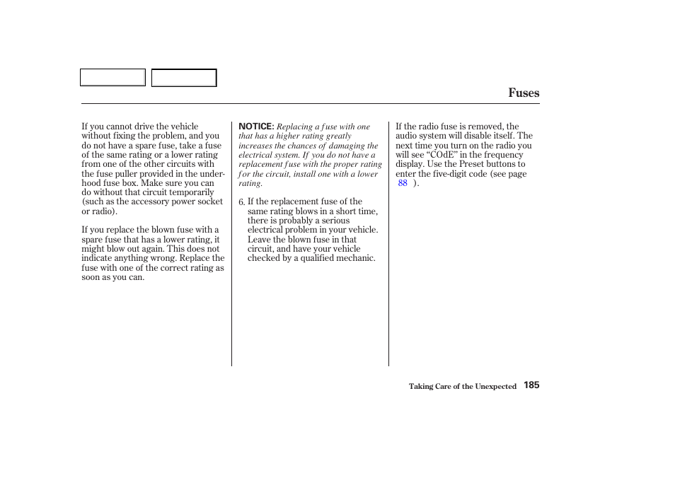 Fuses | HONDA 2004 Insight  - Owner's Manual User Manual | Page 188 / 218