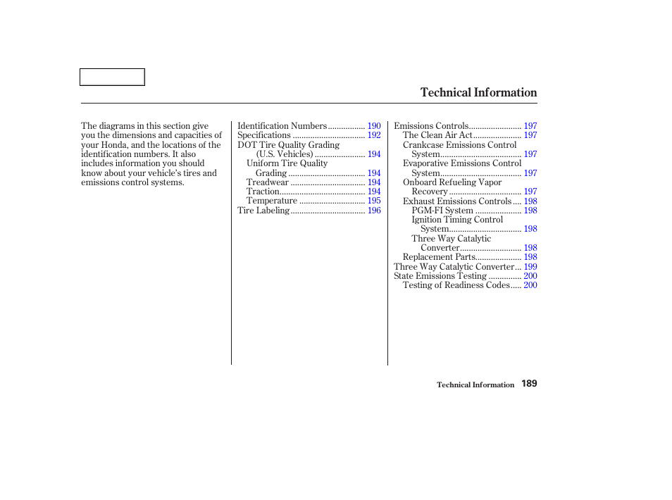 Technical information | HONDA 2004 Insight  - Owner's Manual User Manual | Page 192 / 218