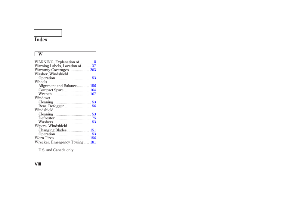 Index | HONDA 2004 Insight  - Owner's Manual User Manual | Page 217 / 218
